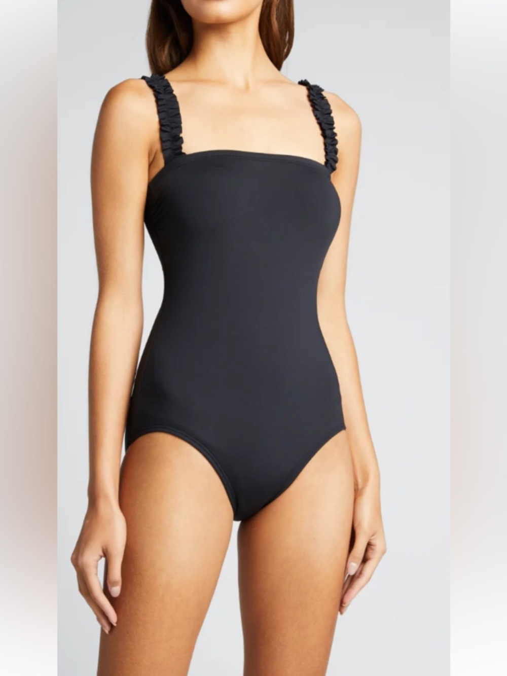 New kate spade Black Ruffle Strap One-Piece Swimsuit size L